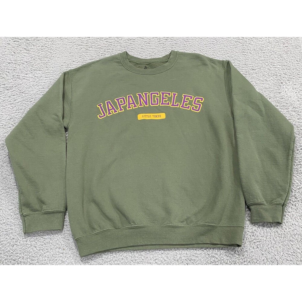 Japangeles Sweatshirt Mens Medium Green Crewneck Little Tokyo Graphic Pullover